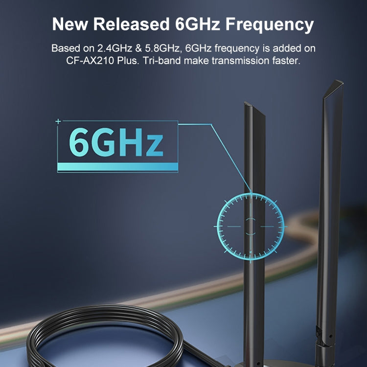 COMFAST CF-AX210 PLUS 5374Mbps Tri-band + Bluetooth 5.2 Wireless WiFi6E PCI-E Network Card, CF-AX210 PLUS COMFAST CF-AX210 PLUS 5374Mbps Tri-band + Bluetooth 5.2 Wireless WiFi6E PCI-E Network Card, CF-AX210 PLUS